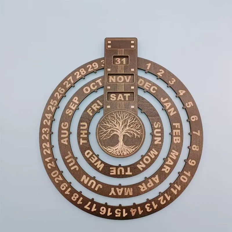 Wooden Rotating Circular Perpetual Calendar