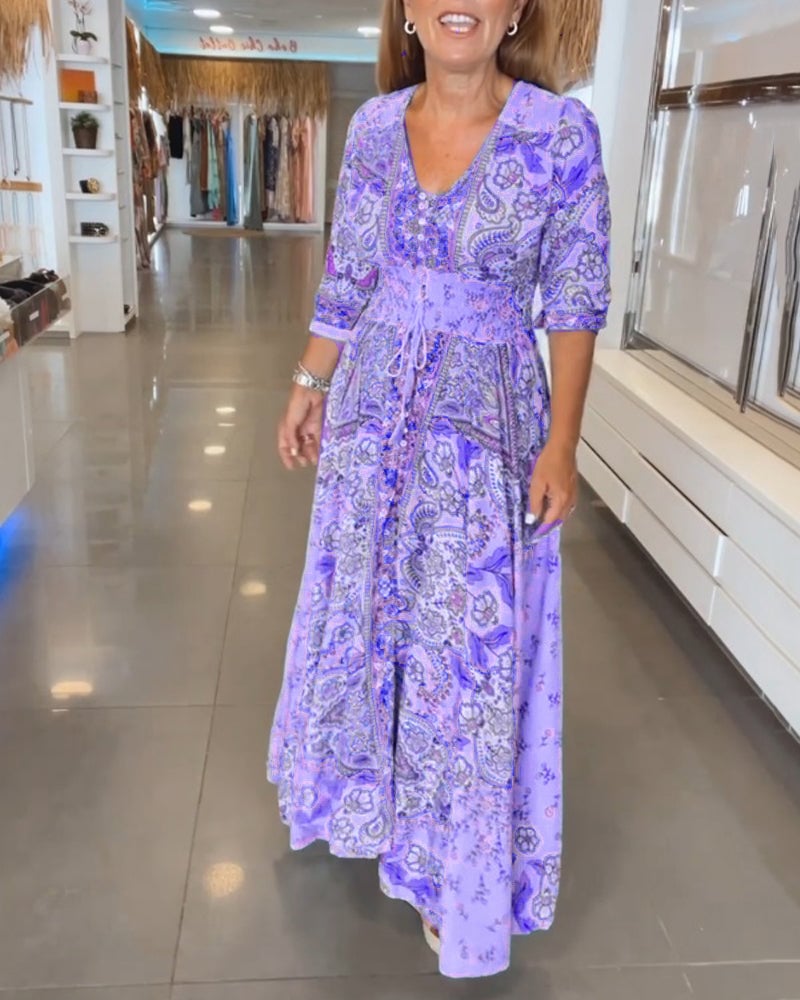V-Neck Floral Print Summer Dress