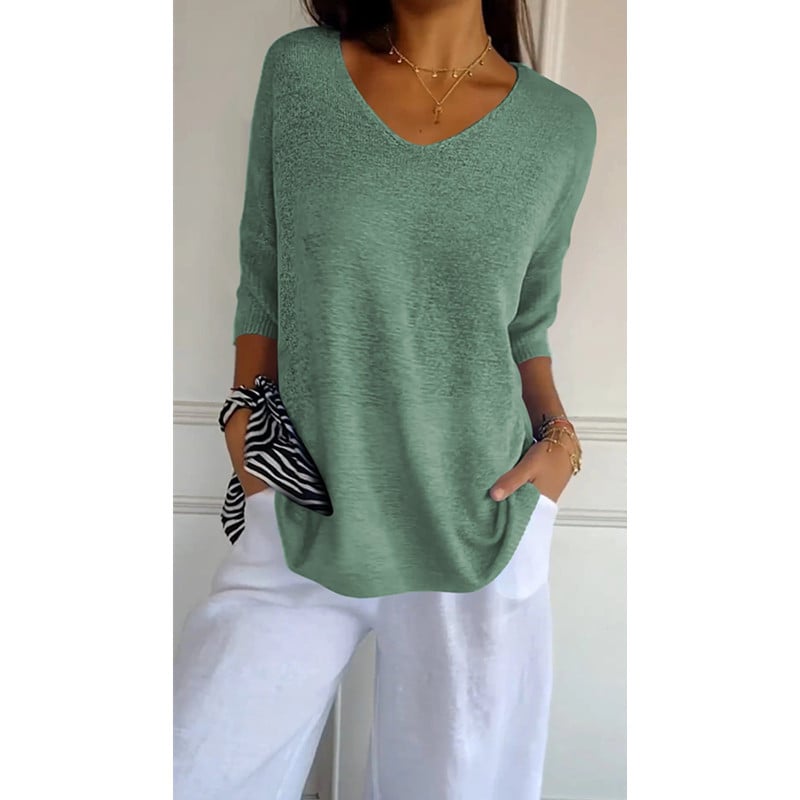 🔥Spring Sale 49% OFF - Solid Color Knitted V-neck Top