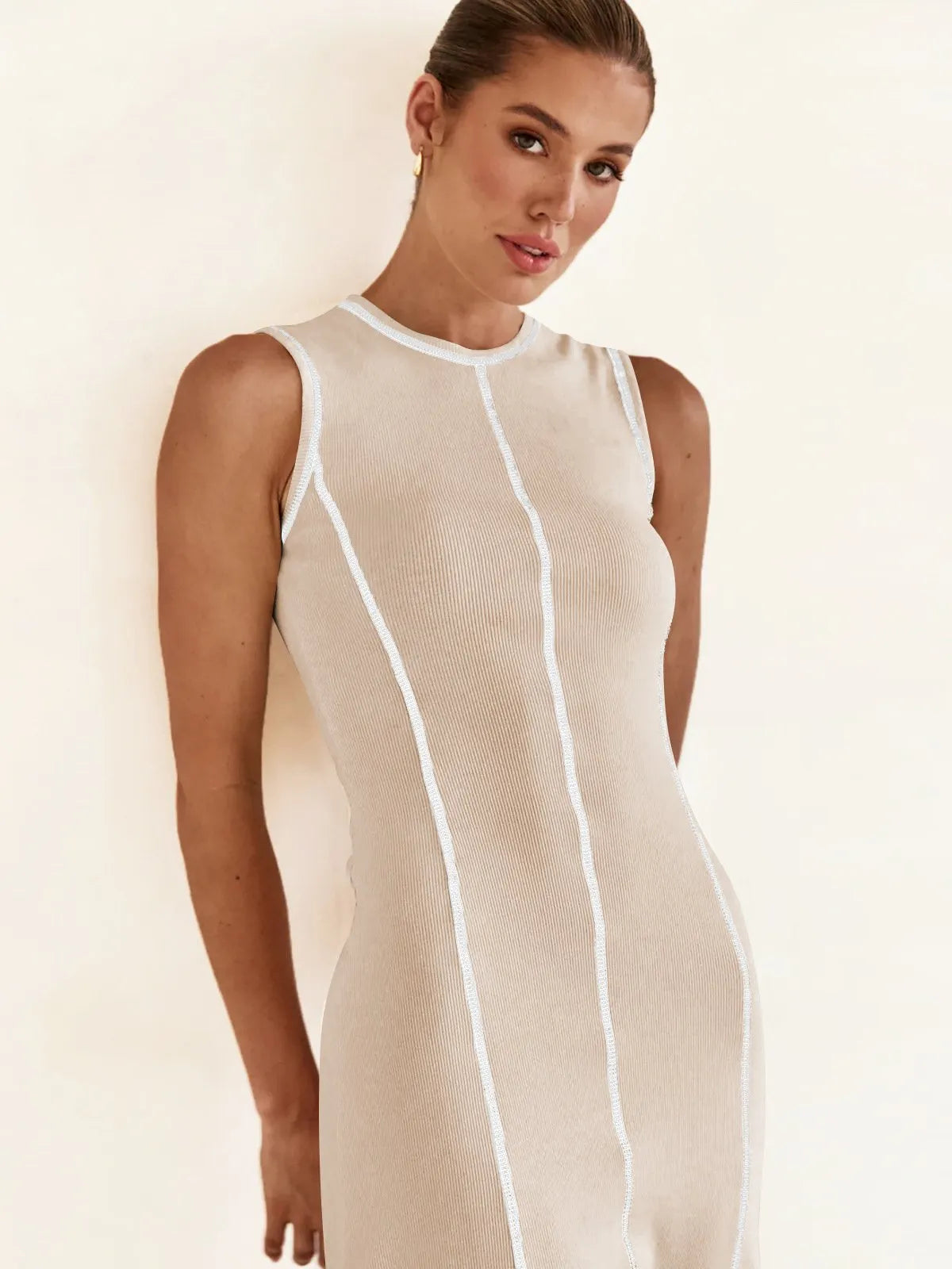 Balance Beauty and Comfort Ribbed Contrast Detail Stretch Maxi Dress