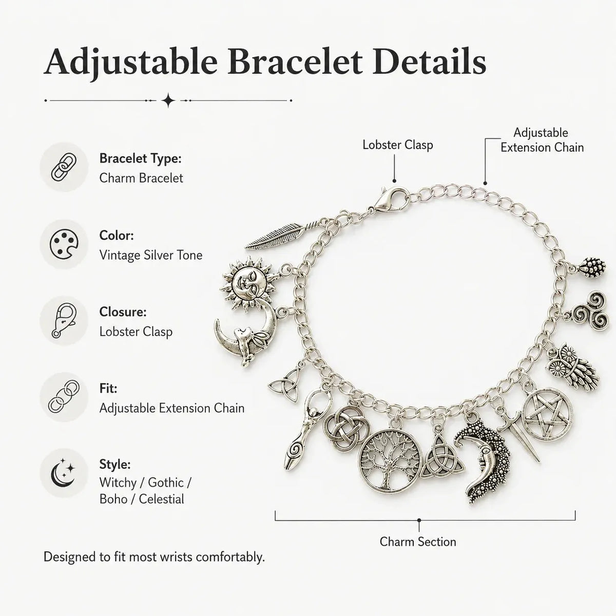 🔥Last Day 49% OFF - 🧙🖤Vintage Witchy Charm Bracelet