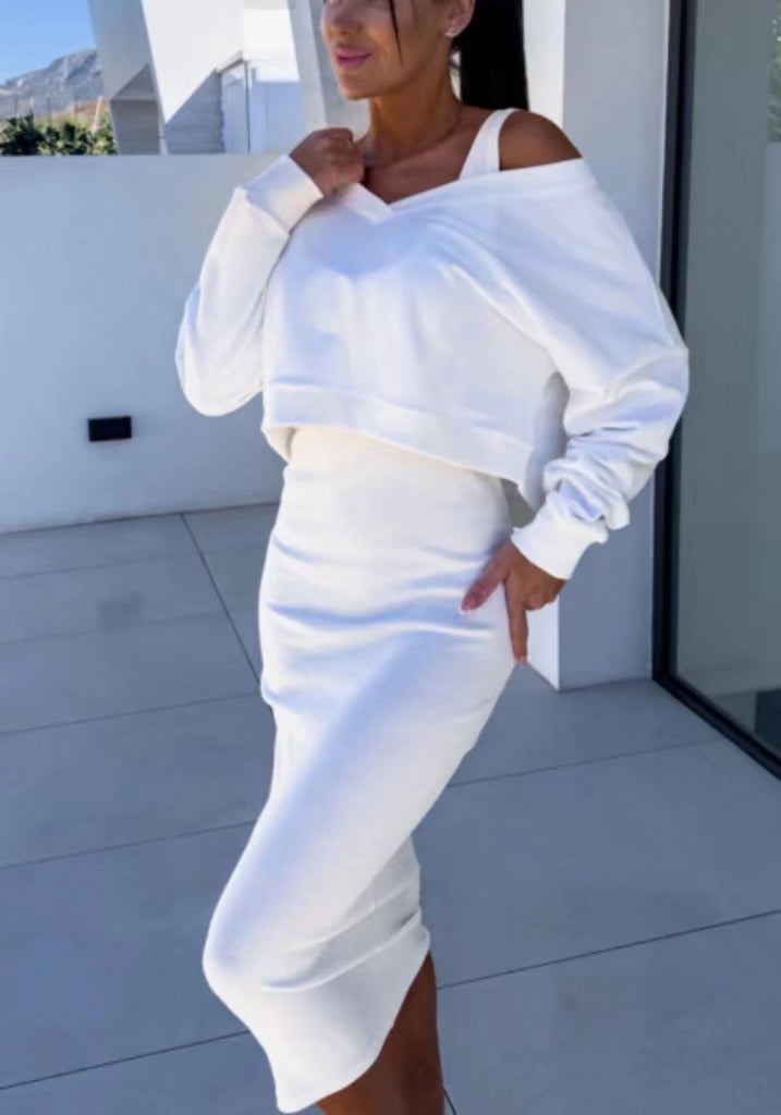 💥New Arrive - 49% OFF💥Women's 2-Piece Set Sleeveless Dress & Loose V-Neck Pullover