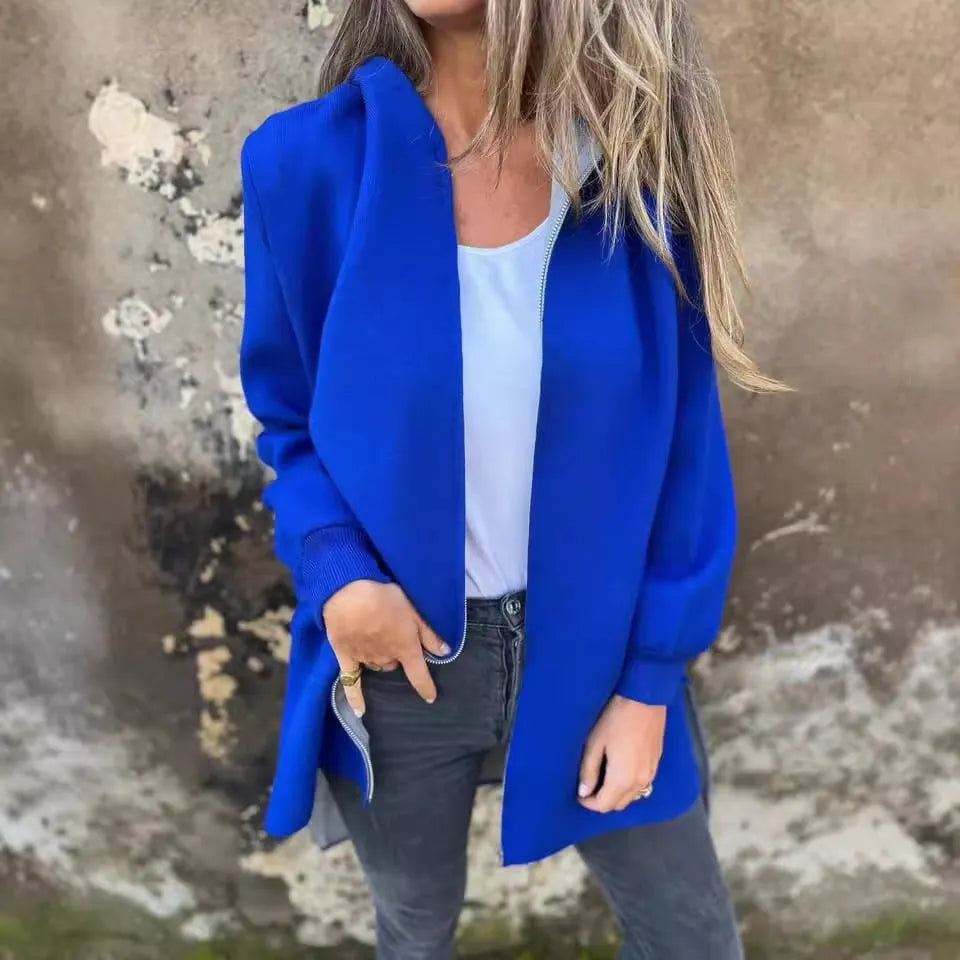 Zipper Hooded Long Sleeve Casual Coat
