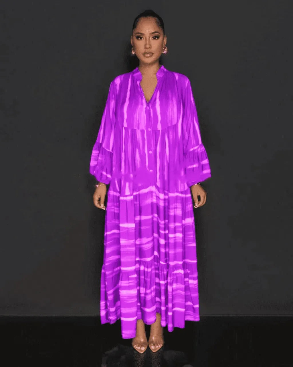 Printed ruffle hem maxi dress 🔥 (Buy 2 Free Shipping)