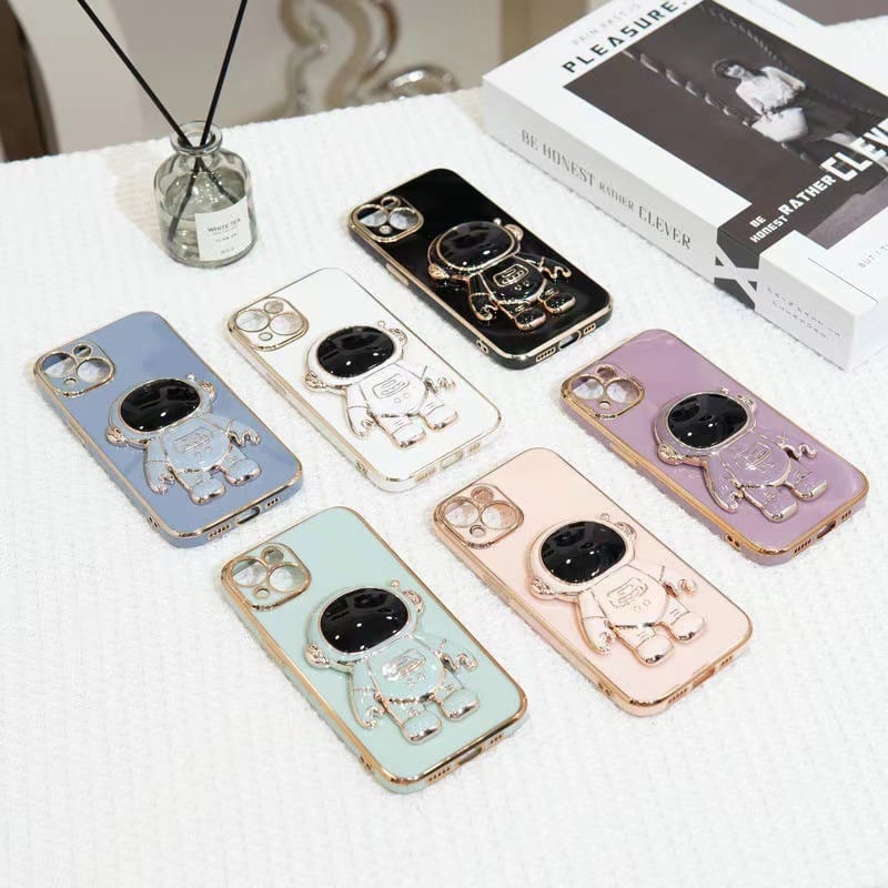 6D Plating Astronaut Hidden Stand Case Cover for iPhone