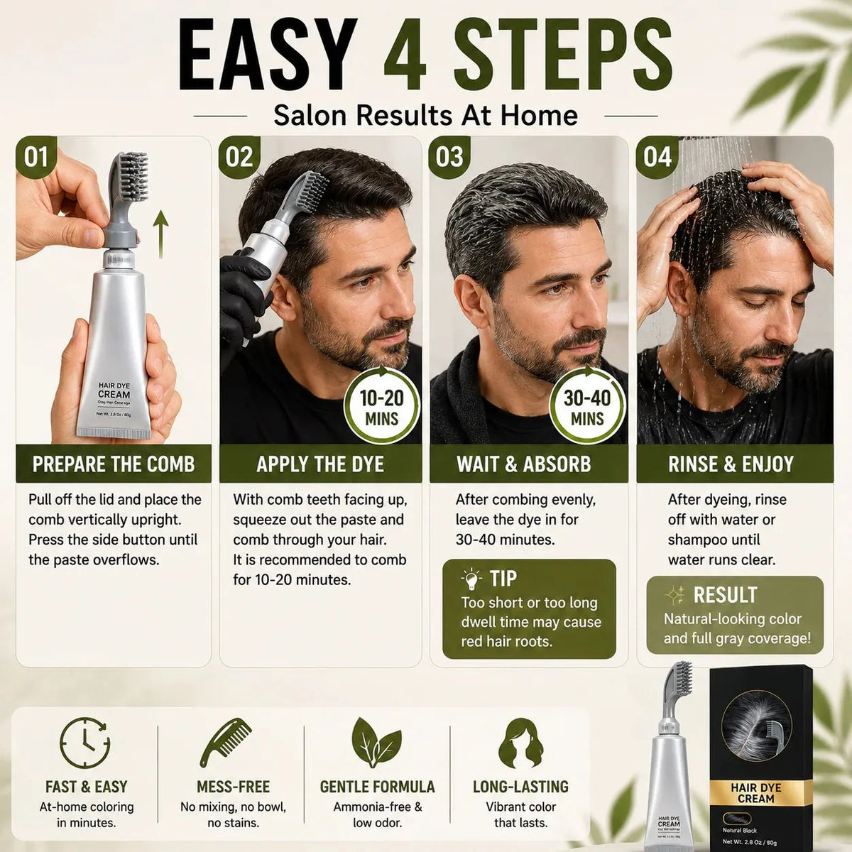 🔥HOT SALE🔥Instant Gray Coverage Hair Dye Comb for Men & Women
