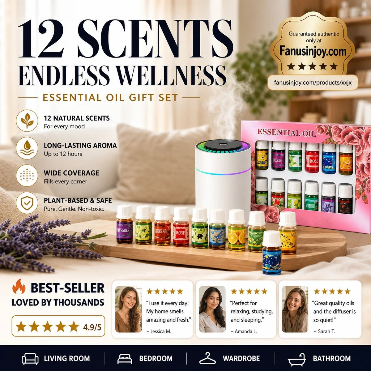 🎉🔥Limited Time 50% Off!🎁🌺The fresh scent lifts your mood!🌷12-Pack Water Soluble Essential Oils Set