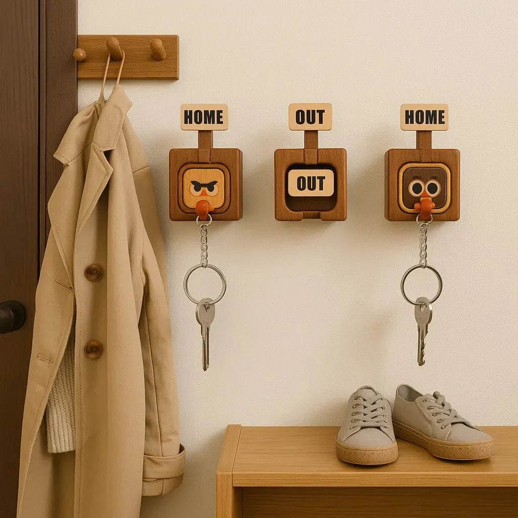 🎉 🔥Hot Selling:Creative Wooden Key Hooks with Funny Facial Expressions - Functional & Stylish Key