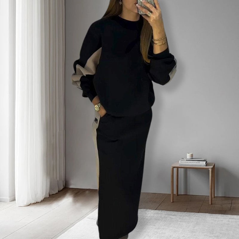 🍂 Fall Deals 🍂 Oversized Color Block Long Sleeve Top and Skirt Set