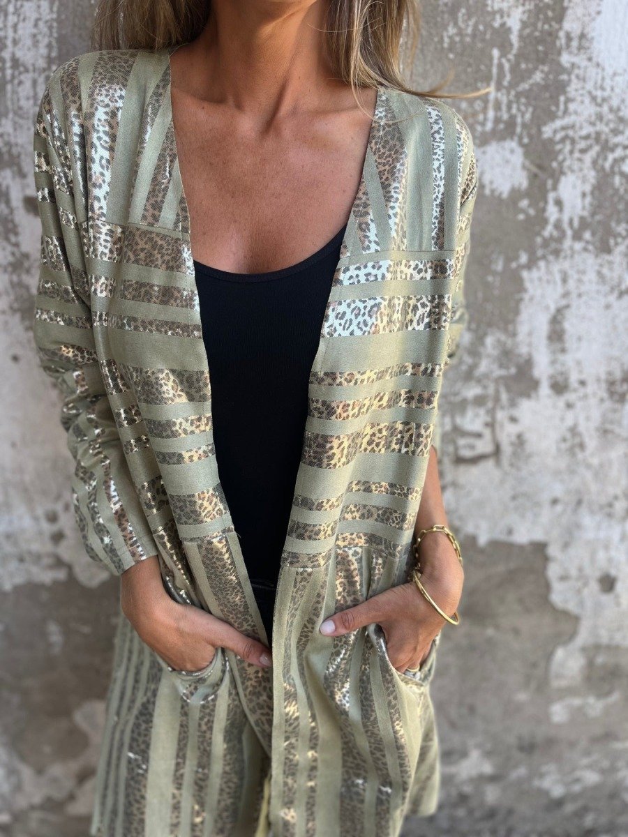 Gold Leopard Detail Pocket Coat