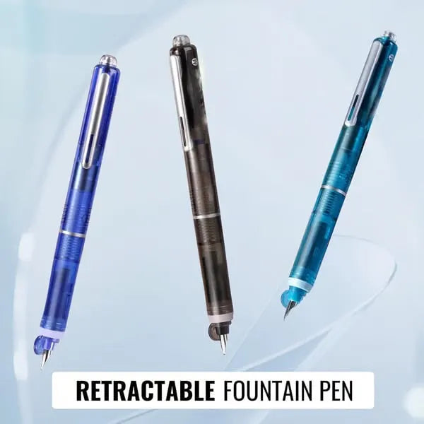 🔥HOT SALE🔥Fountain Pen Retractable:0.38mm Blue&Black Ink Transparent Barrel Includes 5 Refillable Ink Cartridges