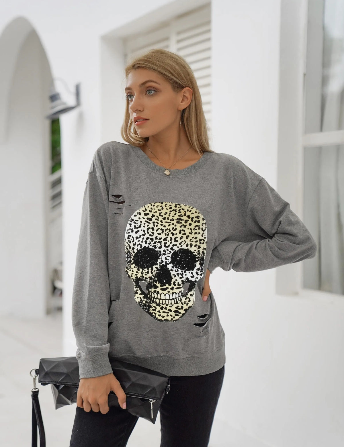 Women's Halloween Sweatshirts Skull Graphic Long Sleeve Pullover Tops