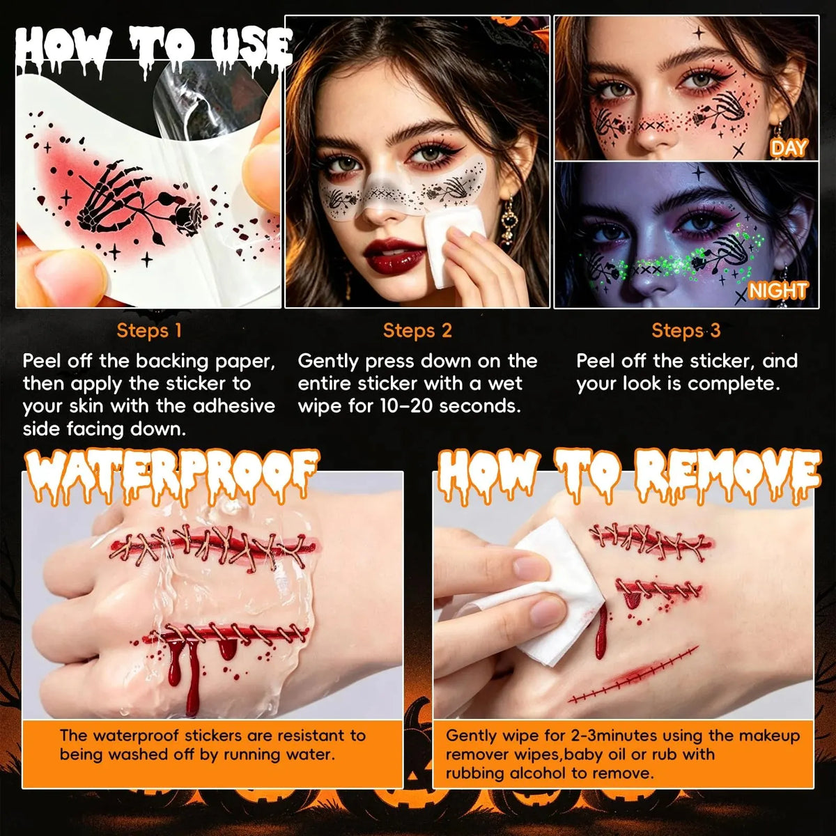 🔥 HOT SALE 🔥Glow in the Dark Halloween Glitter Freckles Temporary Tattoo Set