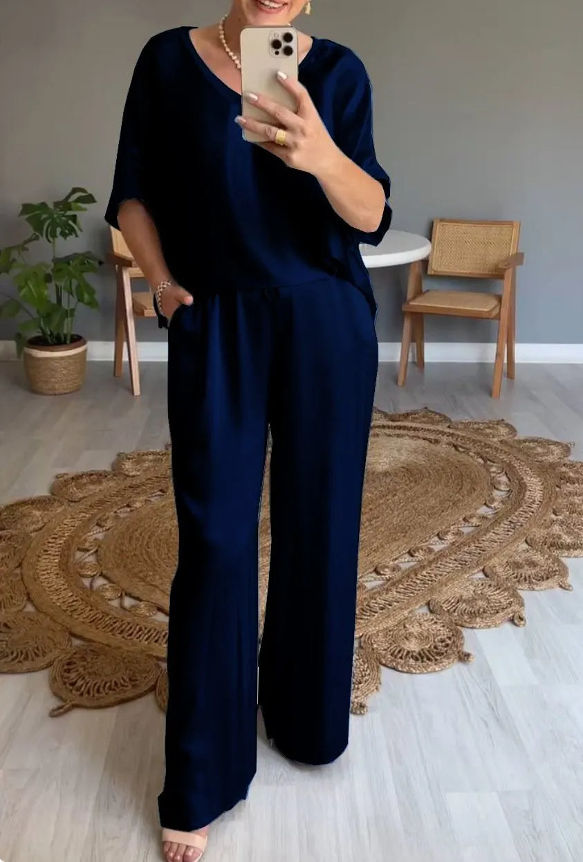V-neck Satin Two-piece Suit - buy 2 free shipping