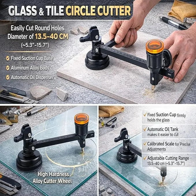 Glass Circle Cutter Tool for Tiles and Ceramics with Adjustable Features