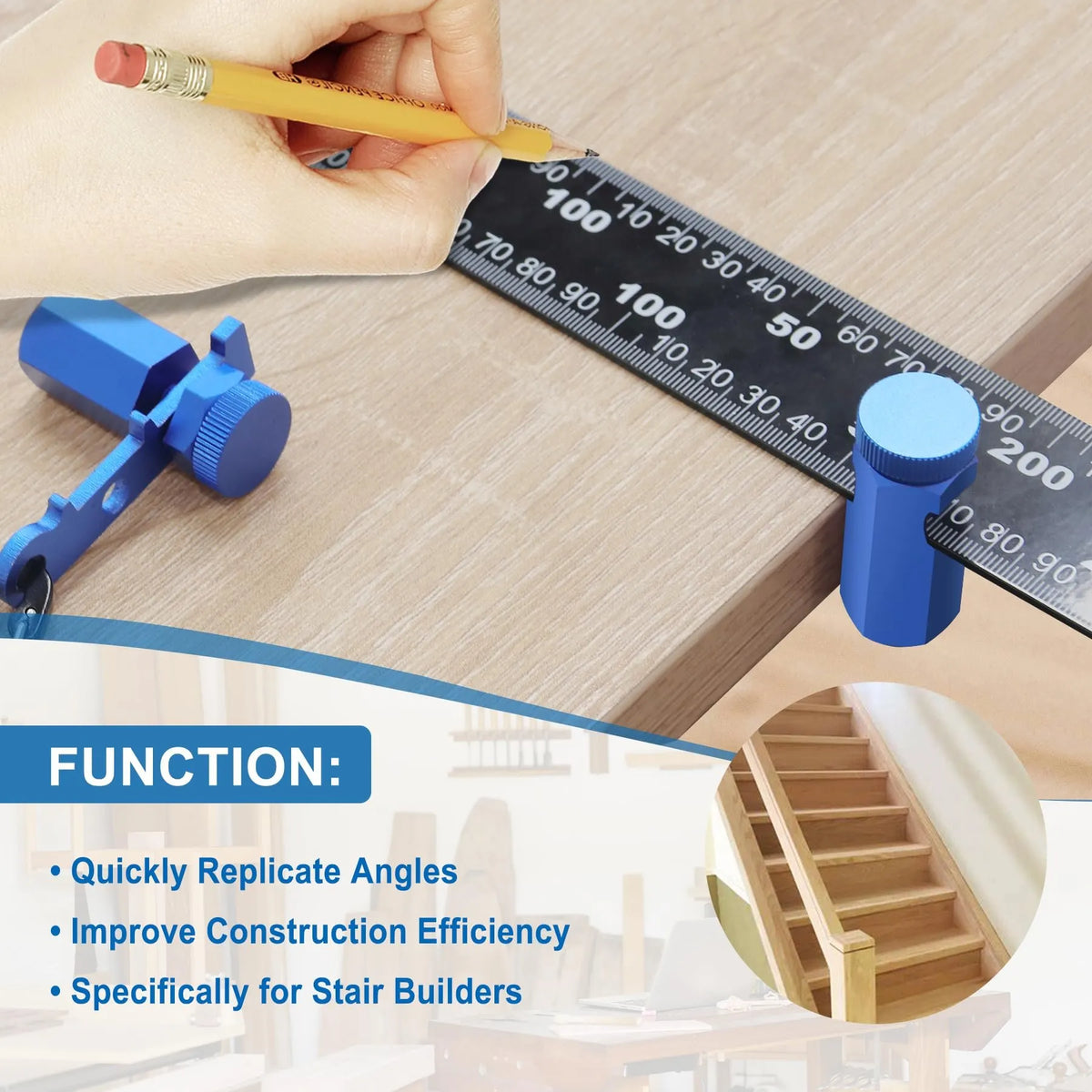 🎉 Tall Stair Gauges for Framing Square – Hexagonal Stable Lock with Holder & Hook for Carpentry & Circular Saw