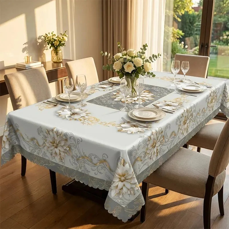 🎉⏰Elegant Waterproof Embossed Floral Tablecloth💮