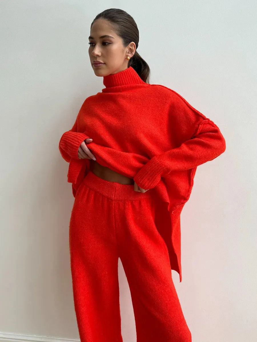 Unique Knit Top with Slit and Loose-fitting Trousers (FREE SHIPPING)