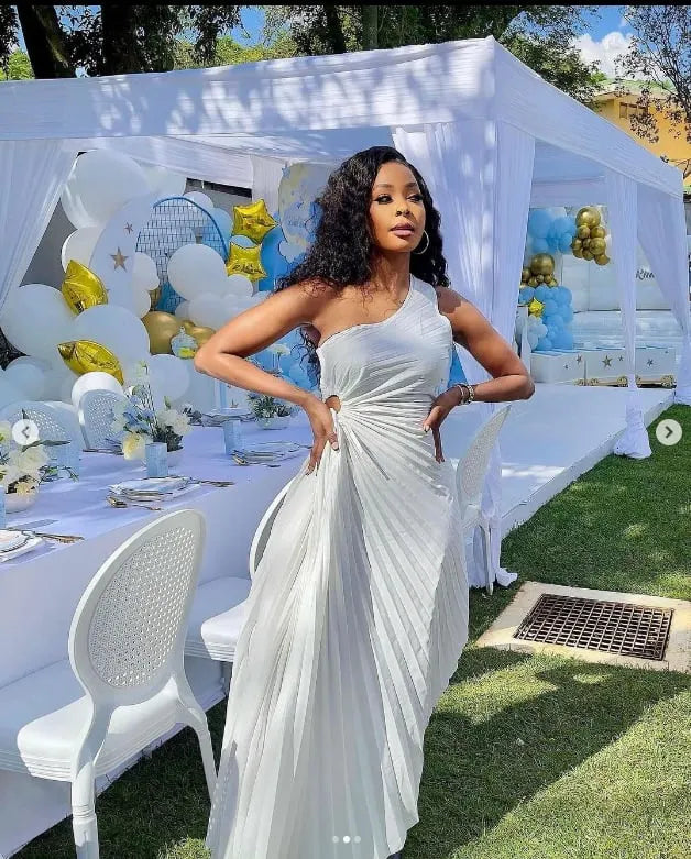 Cut-out Satin Pleated Maxi Dress