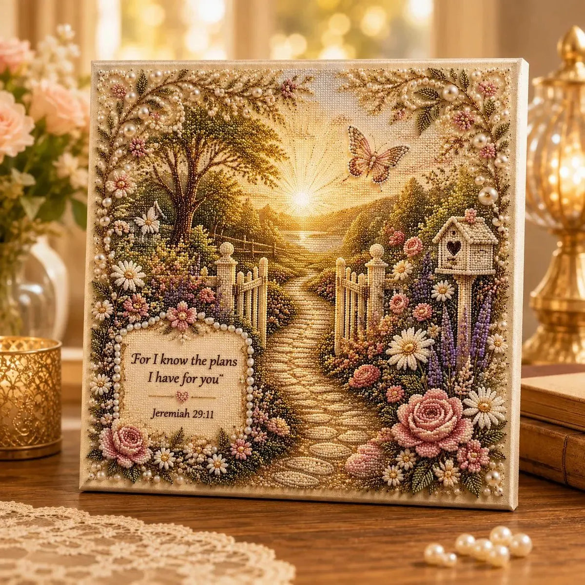 🔥HOT SALE🔥Premium 3D Pearl Garden of Faith Scripture Art Kit | Luxury Flocked Canvas with Scratch-Resistant Non-Fading Pearl Beads DIY Christian Faith Decor 🌿🙏💎