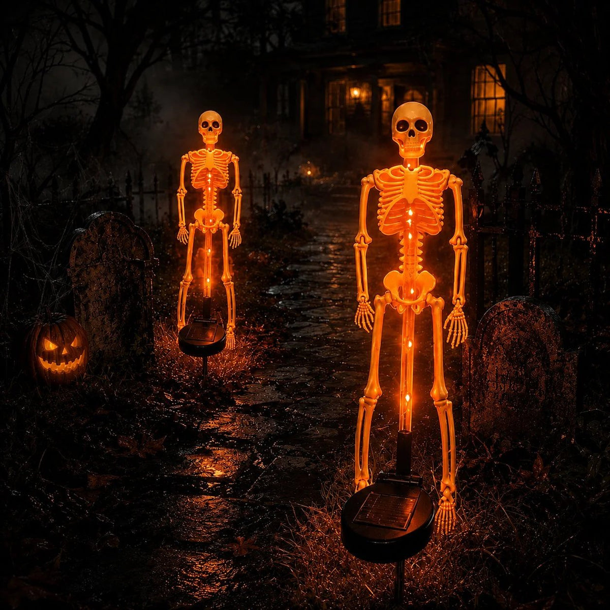 🎉[🎃Halloween sales🎃]Halloween Skull Solar Garden Lights | Waterproof Outdoor LED Skull Stake Lights for Yard, Lawn & Pathway Decor