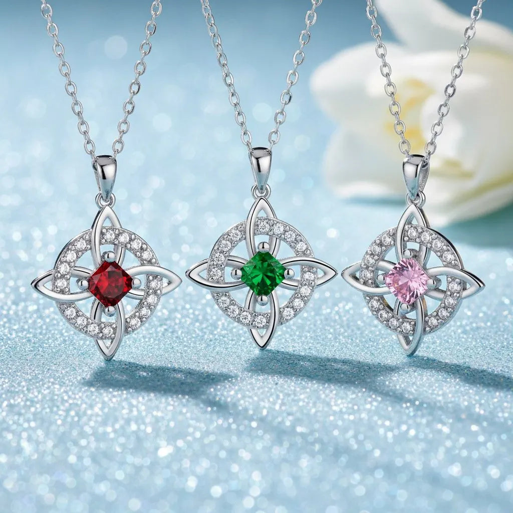 Mystische Geburtsstein-Hexenknoten-Halskette – Synthetische Diamantsimulanten oder Zirkonia🔮💞 Beschütze deine Lieben