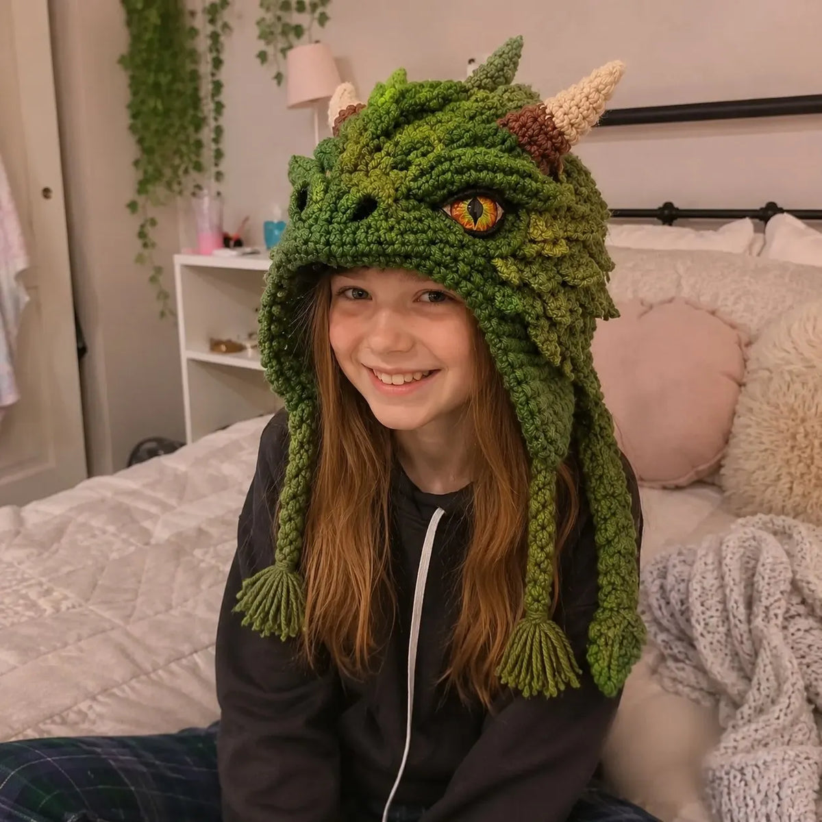 🔥HOT SALE🔥🐉✨ Fantasy Hood Hat DIY Crochet Kit | Premium Soft Yarn Materials with Step-by-Step Guide DIY Handmade Wearable Character Hood 🧶🎭✨