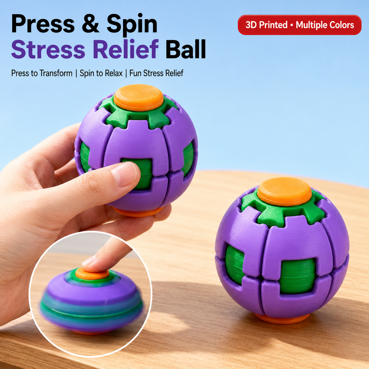 3D-Printed Push-and-Spin Stress Relief Ball