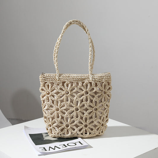 Floral Cutout Straw Clutch – Handwoven Botanical Artisan Bag