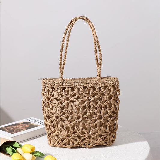 Floral Cutout Straw Clutch – Handwoven Botanical Artisan Bag