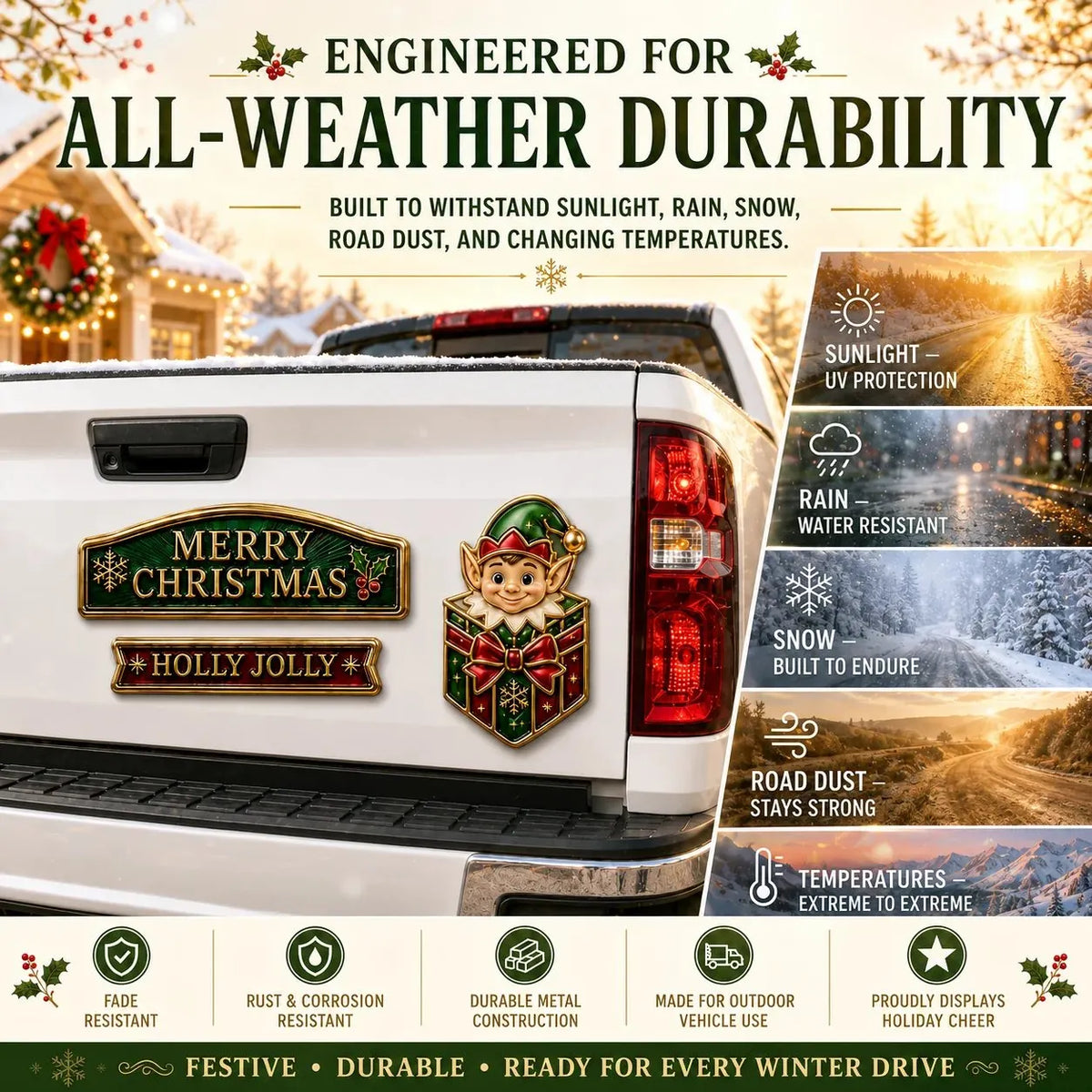 🔥 50K+ SOLD – 🎄 3-Piece Christmas Car Emblem Metal Badge Set | 3D Enamel Holiday Badges with Adhesive Backing for Trucks, SUVs & Festive Gifts 🎅✨