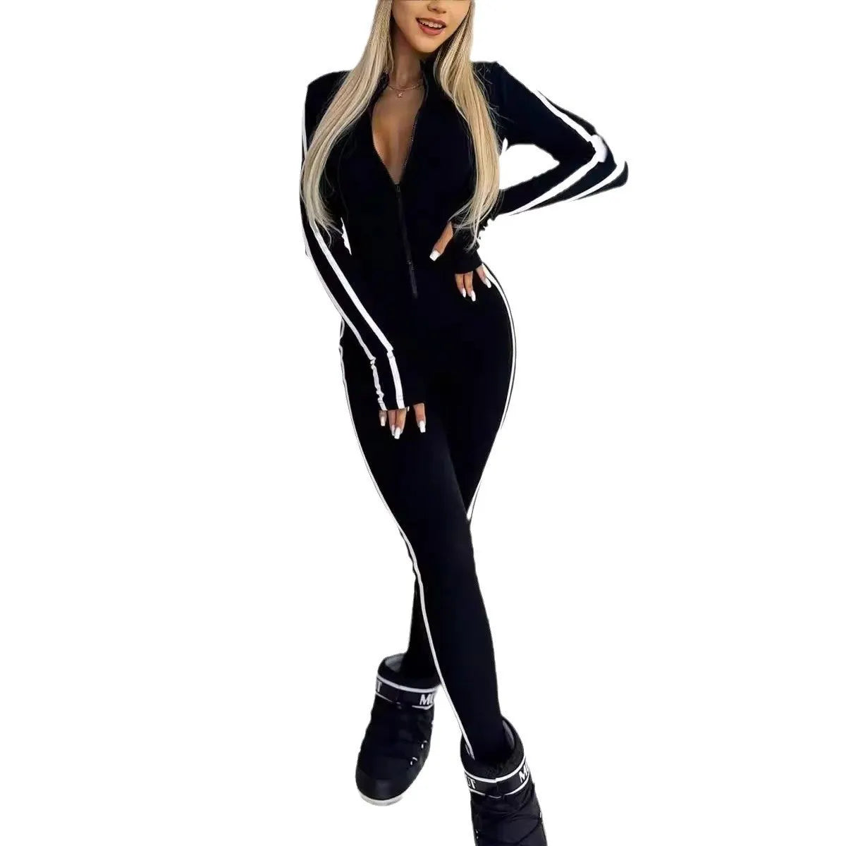 Women's Sporty Zip-Up Long Sleeve Jumpsuit