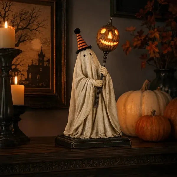 🎉🎃Lighted Vintage Ghost Figurine with Glowing Pumpkin Staff