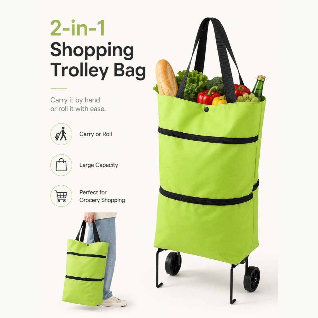 🛒Foldable Shopping Trolley Bag with Wheels, Portable Reusable Grocery Tote