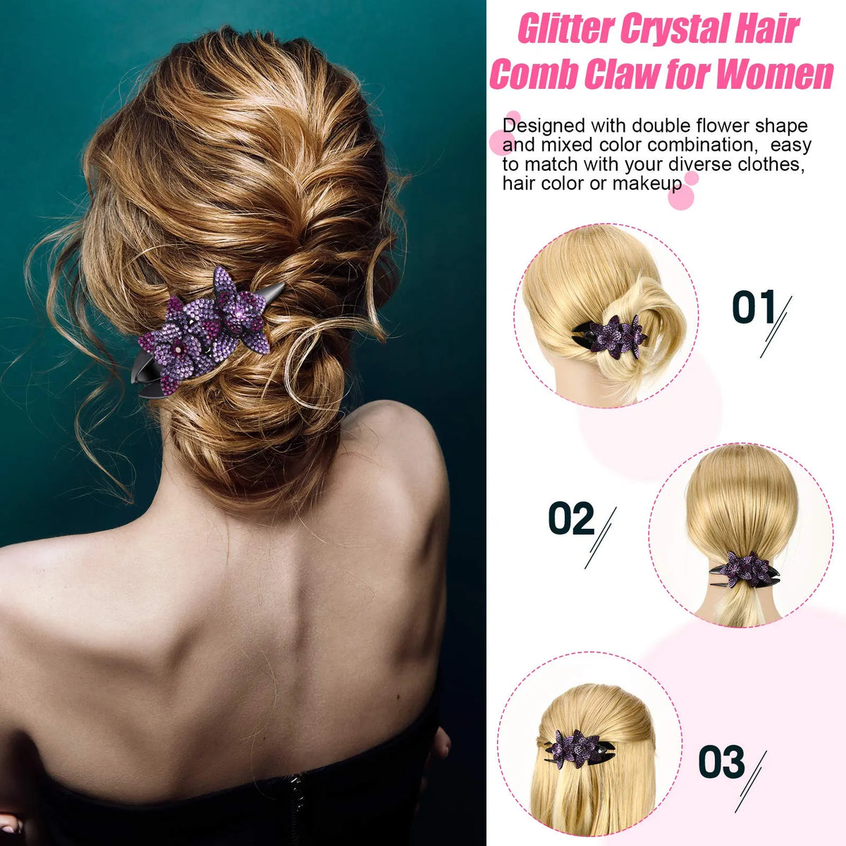 Rhinestone Double Flower Hairpin (buy 1 get one free)