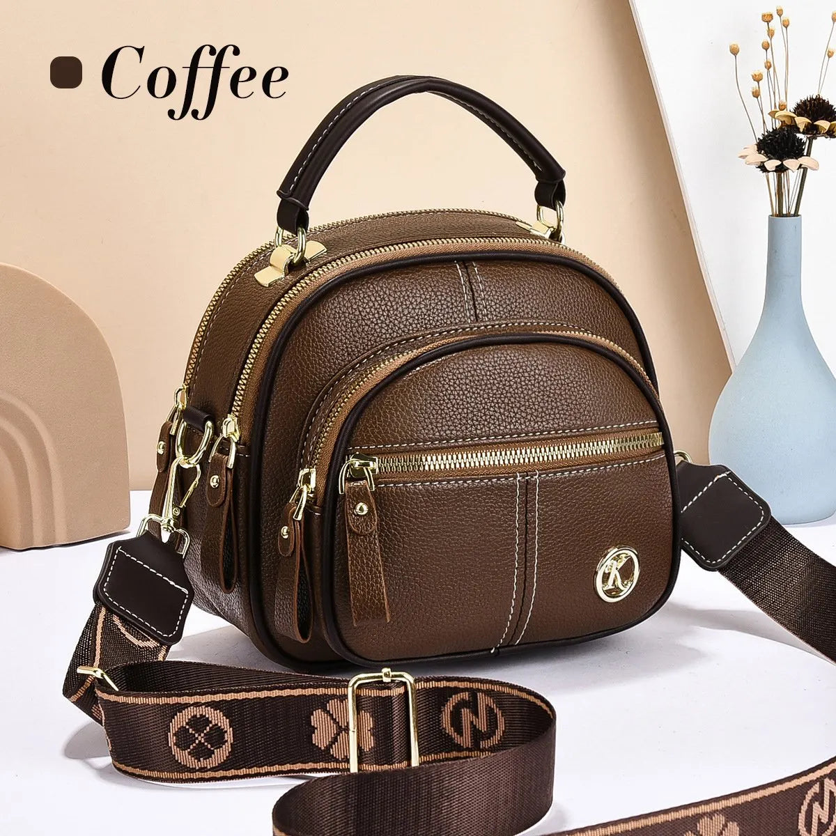 Multifunctional Compartments Adjustable Leather Crossbody Bag