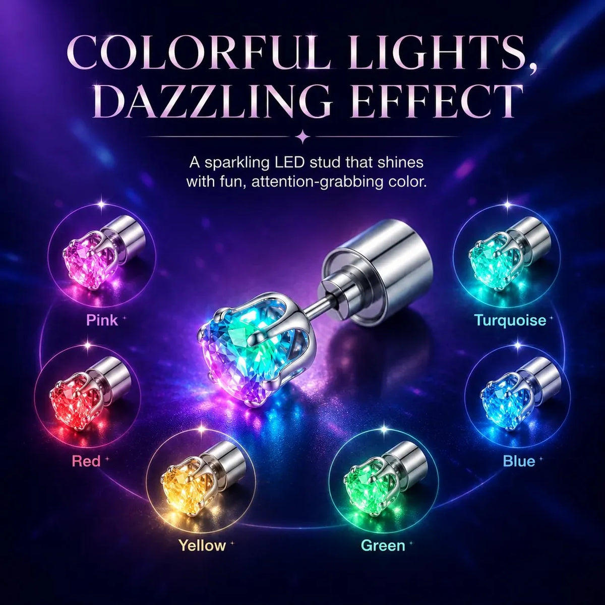 🔥 HOT SALE 🔥LED Light Up Crystal Stud Earrings – Colorful Glow, Unisex Party Style
