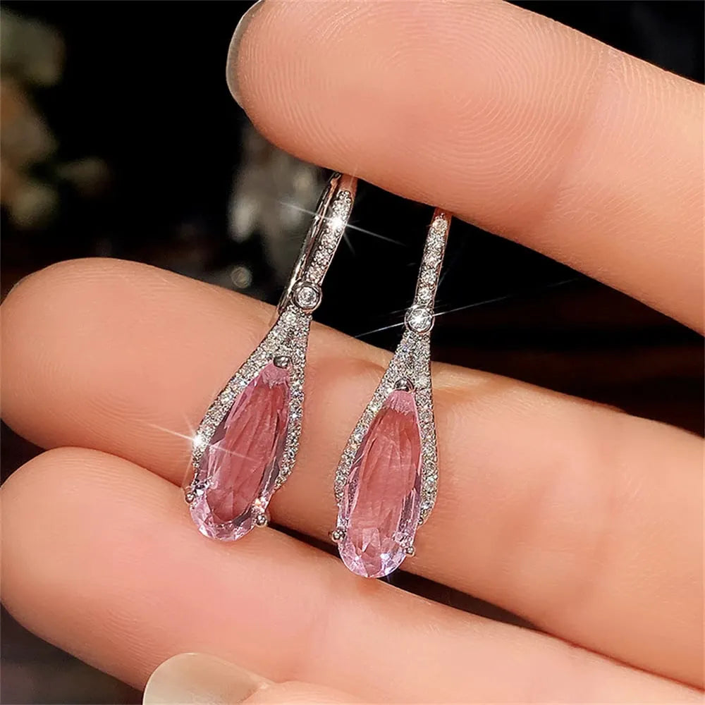 Pear Shaped Pink Crystal Drop Earrings