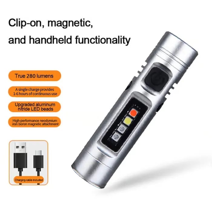 🎉 🔦Pocket Rechargeable EDC Flashlight:  Mini Keychain Light with Fire Starter & Window Breaker