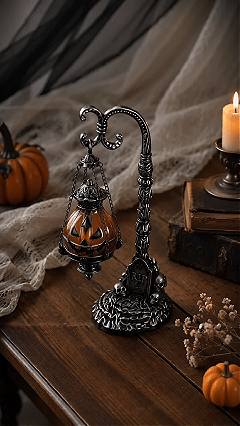 🔥HOT SALE🔥🎃 Gothic Pumpkin Lantern Stand | Warm Orange LED Glow, Victorian Skull Details & Haunted Shelf Decor 🕯️