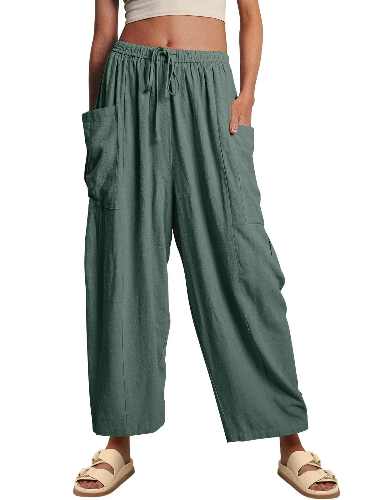 Casual Loose Drawstring Harem Pants with Pockets
