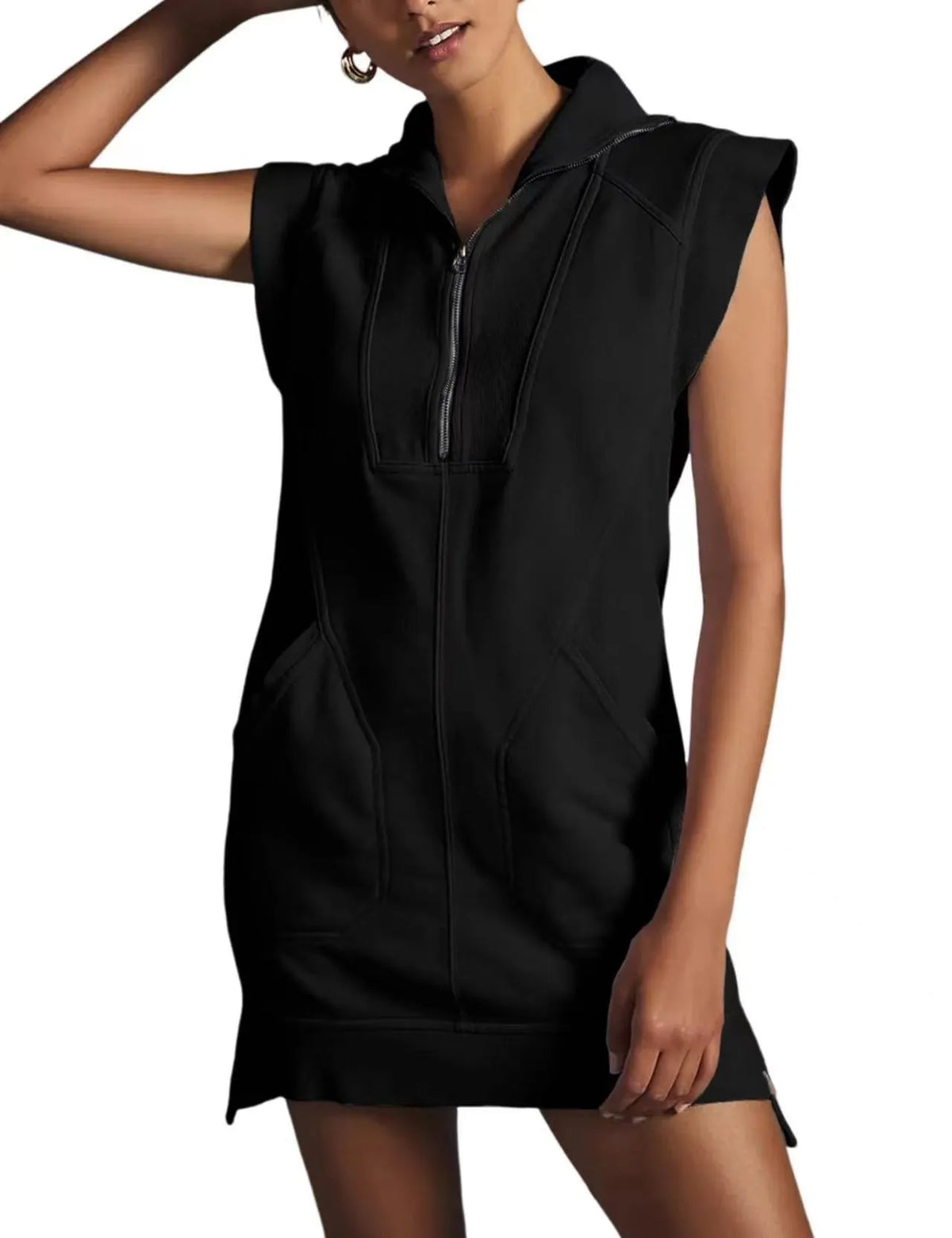 Women's Half-Zip Sports Sleeveless Pullover Waist-Tied Dress