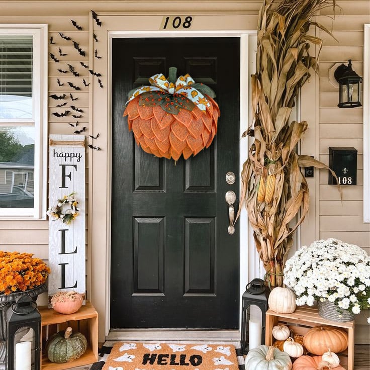 🔥Last Day 49% OFF 🍁 Farmhouse Pumpkin Wreath For Front Door