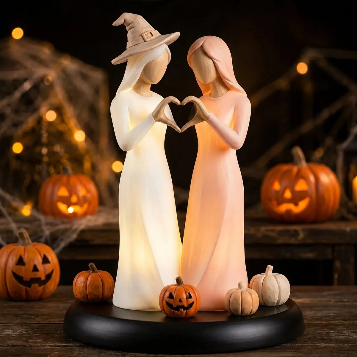 🥰✨Light-Up Ghost Sisters Figurine – Handcrafted Spooky & Sweet Friendship Sculpture with LED Warm Glow | Halloween & Autumn Tabletop Decoration