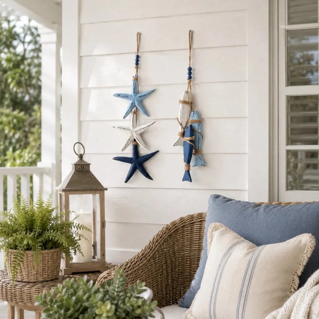 🎉⭐2026 HOT SALE🐟🌊Lighted Coastal Wooden Starfish & Fish Hanging Decor