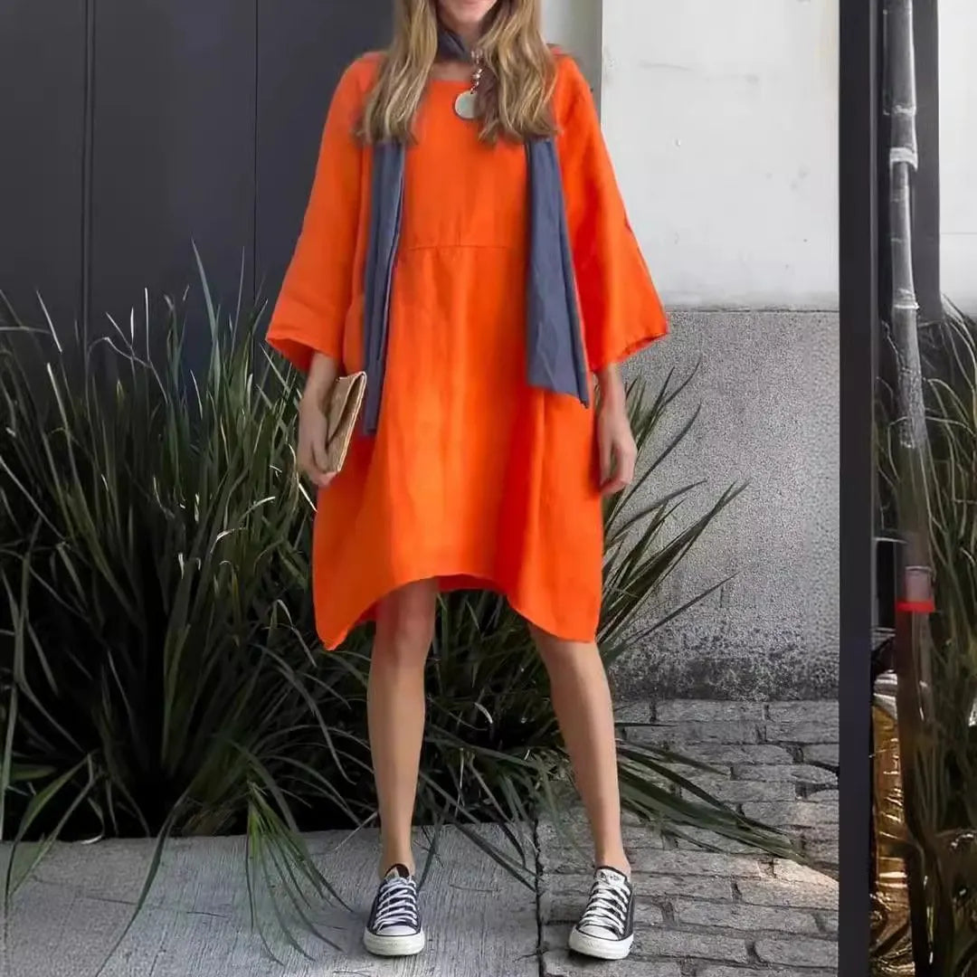 Solid Color Loose Casual Pocket Cotton-Linen Dress (Buy 2 Free Shipping)