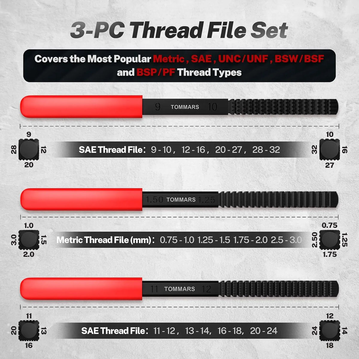 🔥 HOT SALE 🔥🔩 3Pcs SAE & Metric Thread Repair File Set