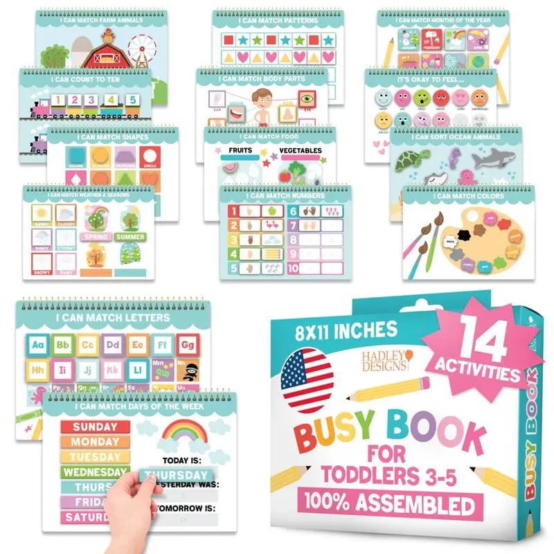 "My First Busy Book" Montessori Interactive Quiet Book, Screen-Free Educational Travel Activity Book for Toddlers 3-8