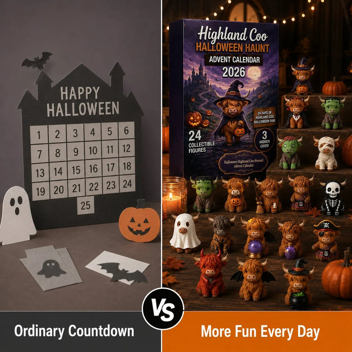🎉🎃 Highland Coo Halloween Advent Calendar 2026 – 27 Cute Collectible Figures Countdown Set