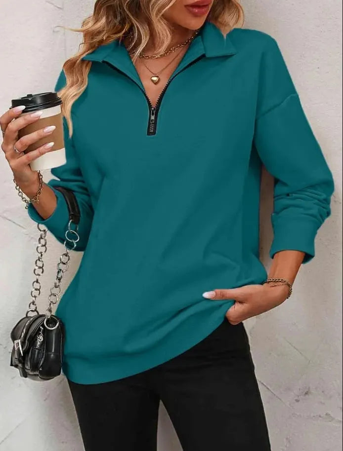 Womens Zip-Up Dropped Shoulder Sweatshirt